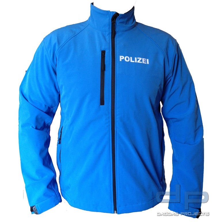 Polizei Softshell Jacke Azurblau mit reflektierender Aufschrift Gr. XL