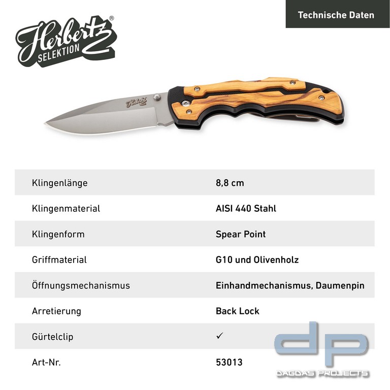 Modernes Einhandmesser G10 und Olivenholz