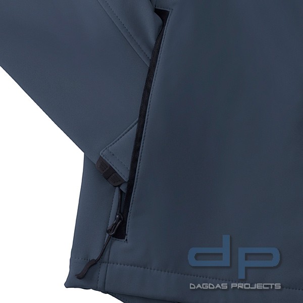 SOFT-SHELL OUTDOOR-JACKE, MARINE mit mit Wunschaufdruck auf Brust und Rücken