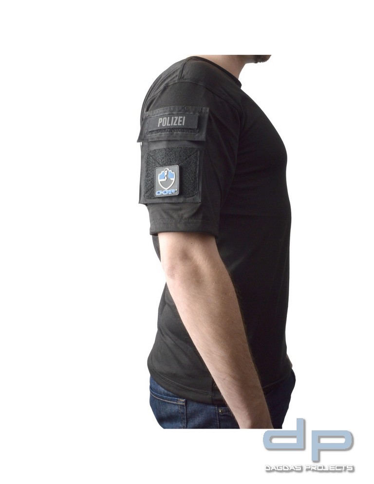 T-Shirt mit Druck POLIZEI, weiße Schrift, Ärmeltaschen mit Klett für Abzeichen