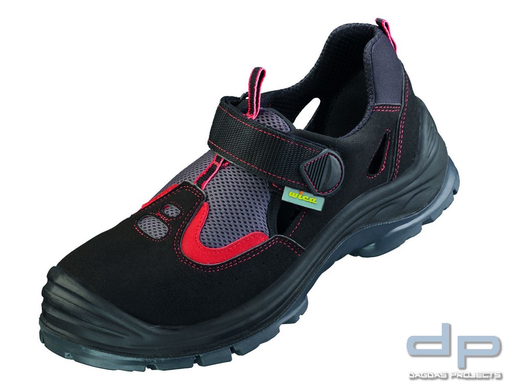 Sandale S1P in Schwarz/Rot abgesetzt