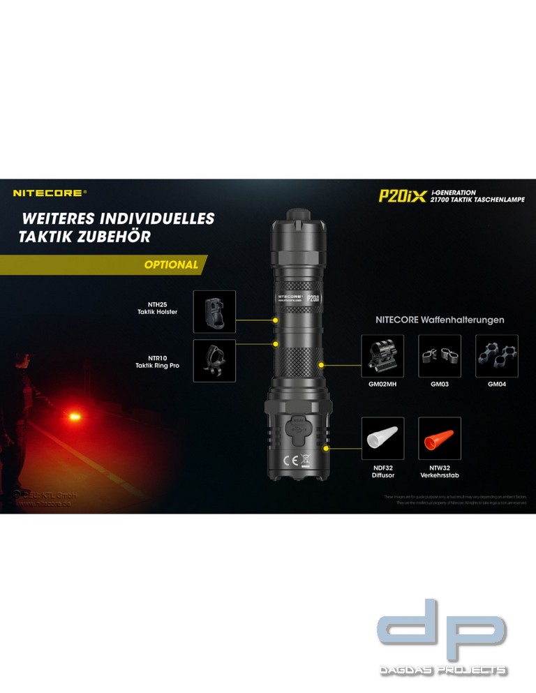 NiteCore® Taschenlampe "P20ix " inkl. Akku und Holster