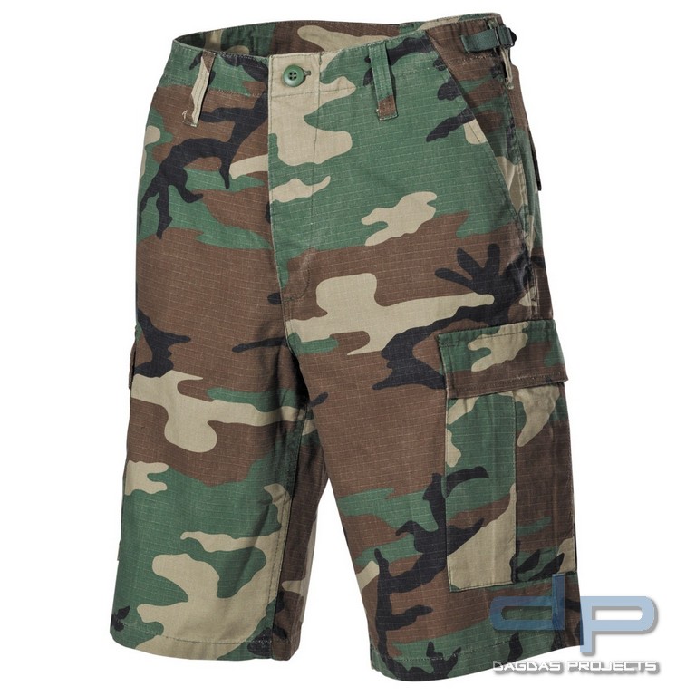 US BDU Bermuda, Rip Stop, woodland-stonewashed
