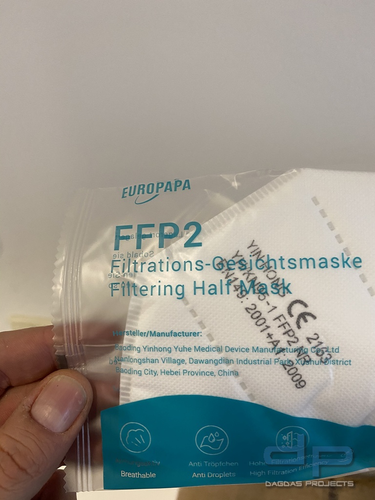 Vollzertifizierte FFP2 Maske Filtrations-Gesichtsmaske einzeln (1 Stück)