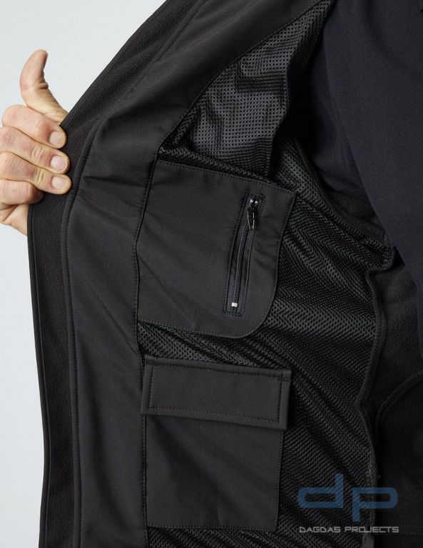 Behörden Softshelljacke schwarz mit Wunschtext in reflex silber