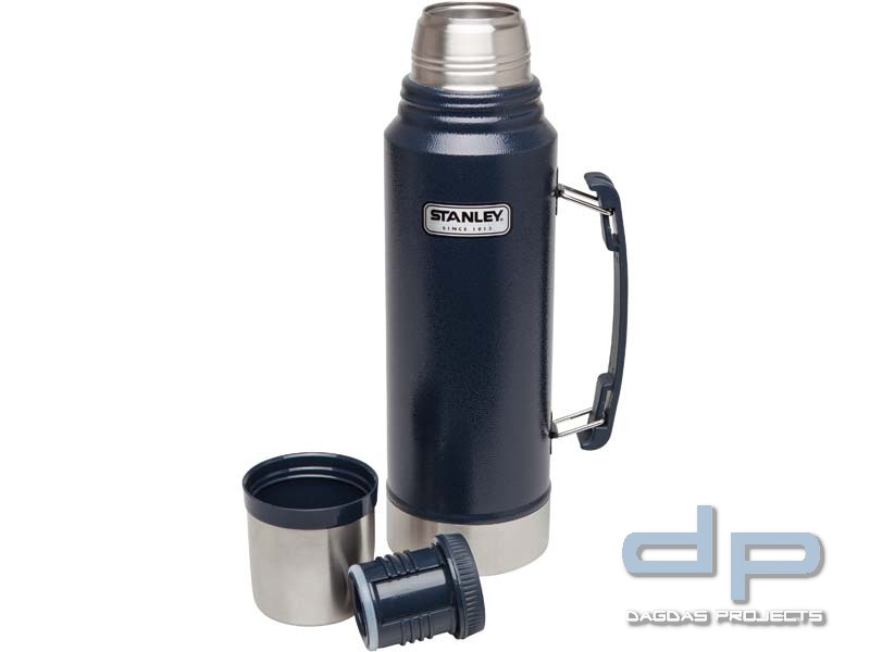 Stanley Classic Vakuum-Flasche, 1 Liter, 18/8 Edelstahl, Navy blau, Integrierter Trinkbecher