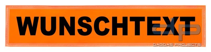 Reflexschild - glänzend - Klett - 38x8cm - leuchtrot - Wunschtext
