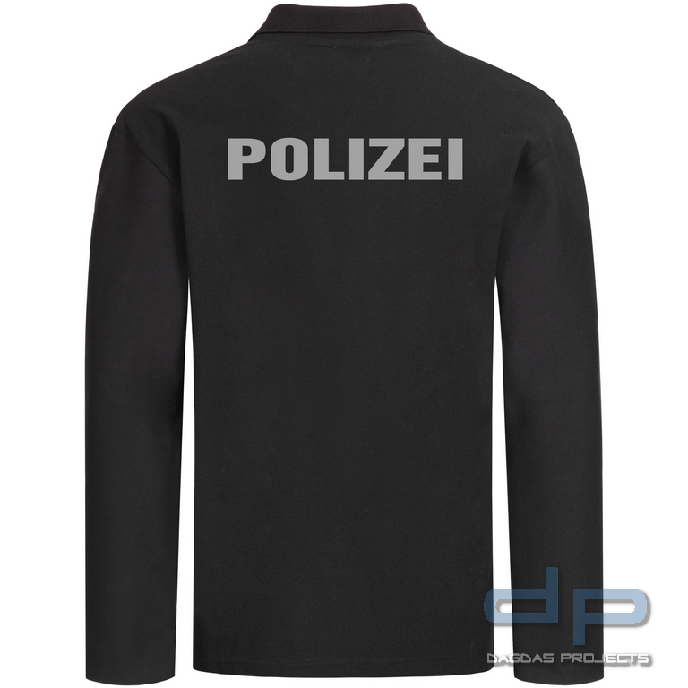 Brunnirok Armschutz-Poloshirt Augsburg Schwarz mit Wunschaufdruck in reflex silber