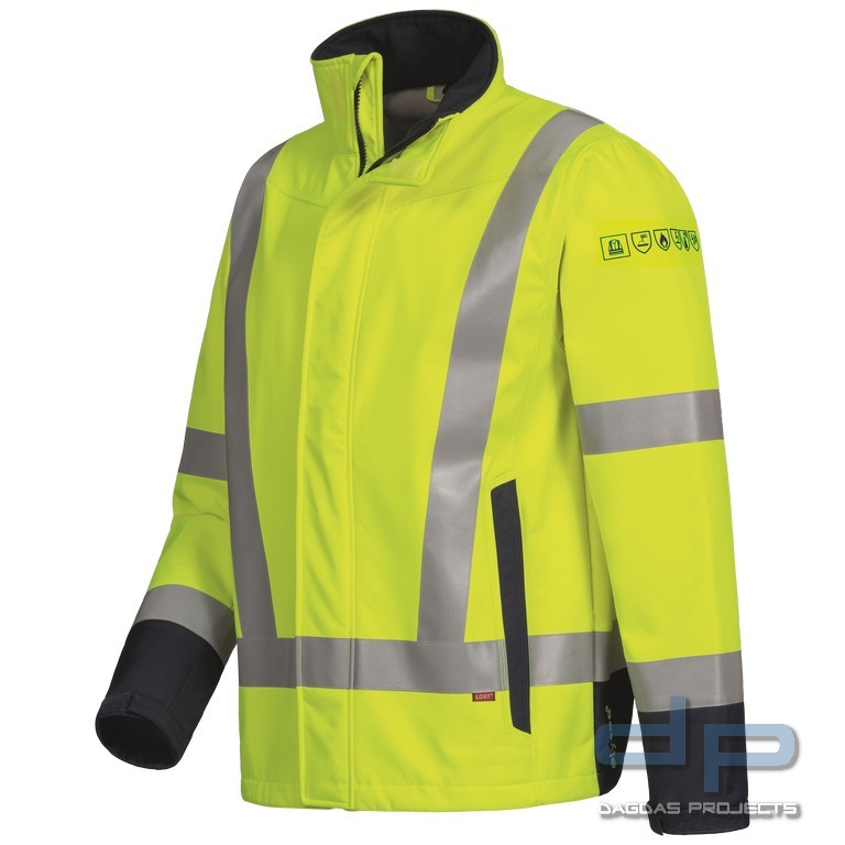 MULTINORM WARNSCHUTZ SOFTSHELL-JACKE in Gelb mit Aufdruck nach Wunsch auf Brust und Rücken
