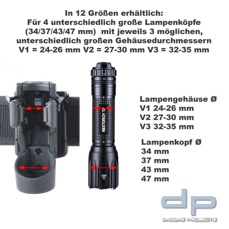 Taschenlampen Holster ESP® "LHU04", verstellbare Gürtelklammer 360° drehbar