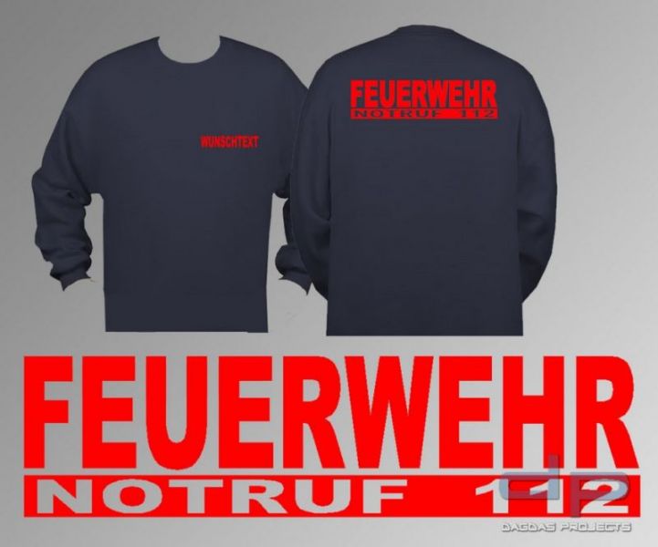 Feuerwehr Logo Sweat Shirt Notruf 112 mit norm. Folie