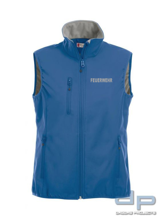 Basic Softshell Weste Ladies mit reflektierend silbernem Wunschaufdruck in verschiedenen Farben