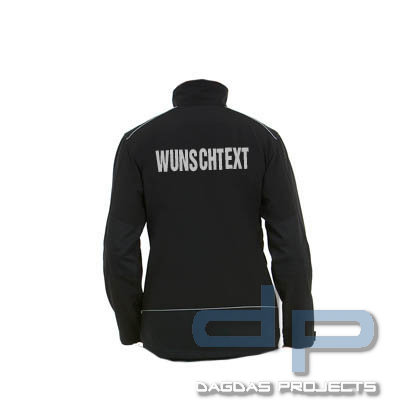 Behörden Softshell Jacke Pro mit reflektierend silbernem Wunschaufdruck