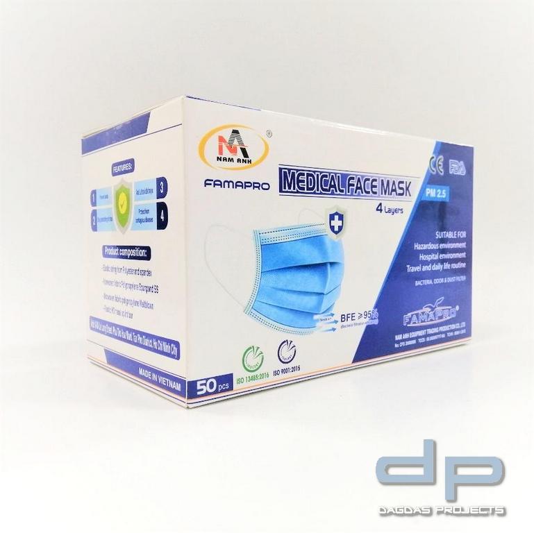 MEDIZINISCHE MUND/NASENMASKE EINWEG 4 lagig (OP-MASKE) 50 er Pack