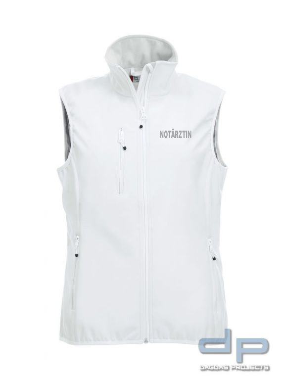 Basic Softshell Weste Ladies mit reflektierend silbernem Wunschaufdruck in verschiedenen Farben
