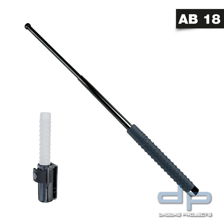 Teleskopschlagstock 16 Zoll mit PVC Griff und Profi-Holster (schwarz,Profi-Holster)