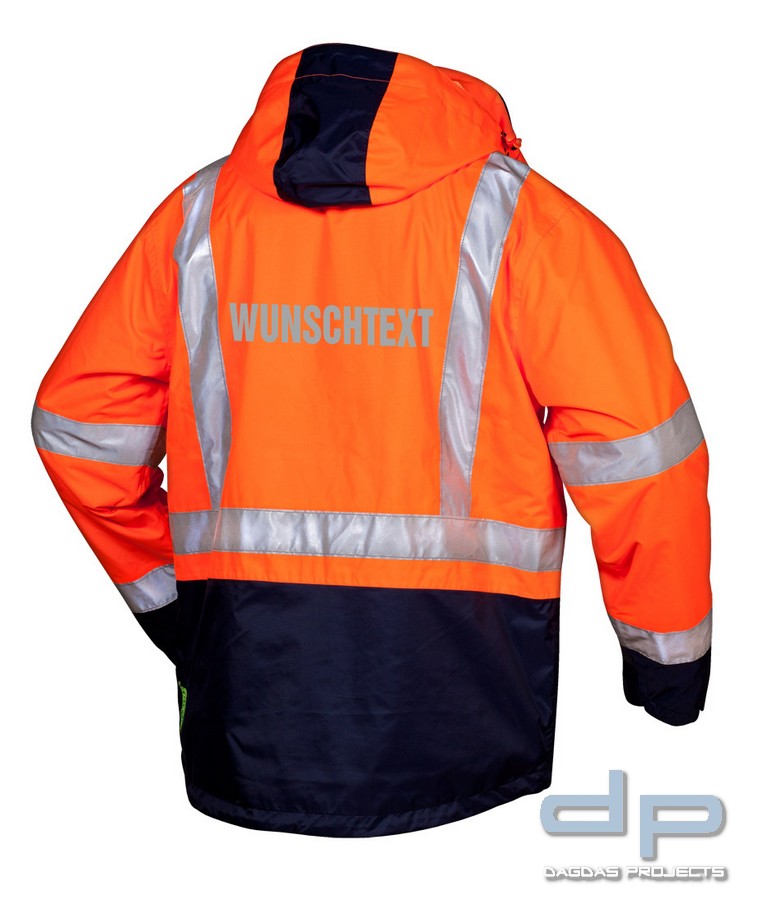 3IN1 WARNSCHUTZJACKE ORANGE/MARINE mit Aufdruck nach Wunsch in reflex silber