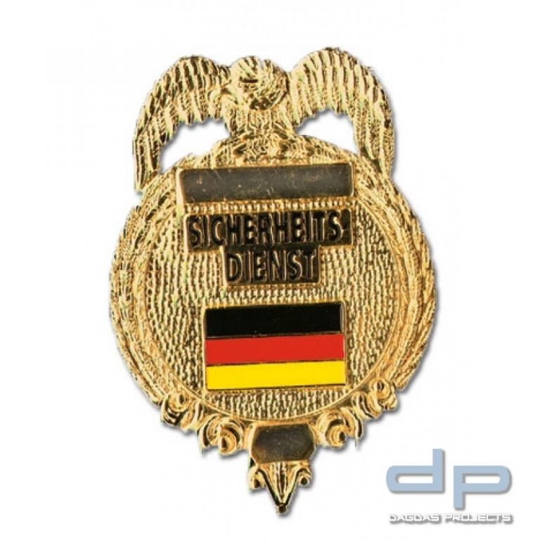 Metallabzeichen Sicherheitsdienst - gold - mit Leerflächen für Namen und Dienstnummer