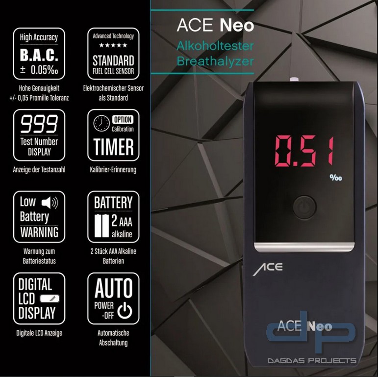 Alkoholtester ACE Neo (navy) mit elektrochemischem Sensor