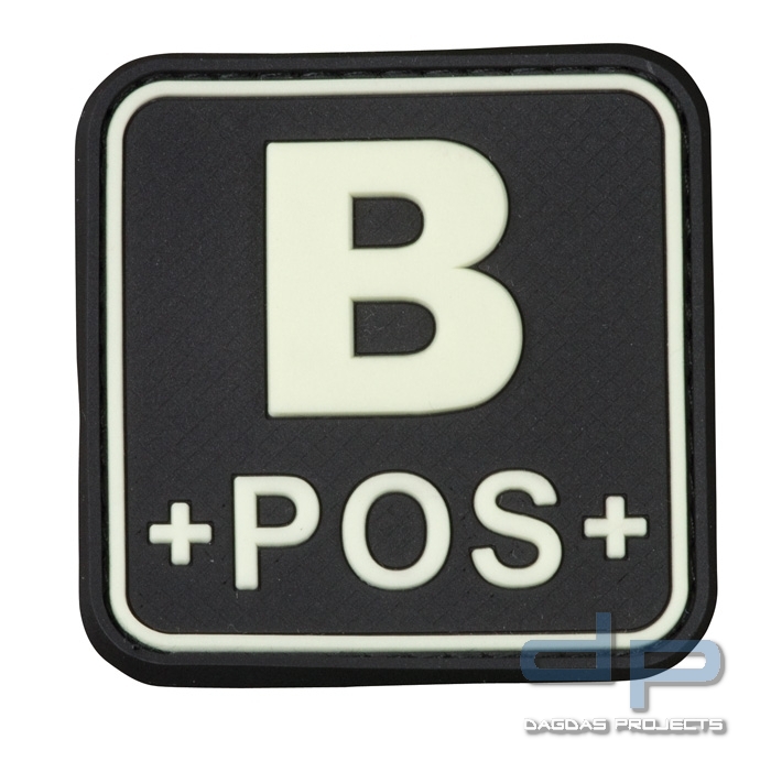 3D Blutgruppenpatch 50x50 schwarz/glow B pos +