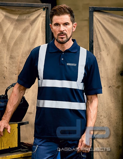 Two Band &amp; Brace Hi Vis Polo Shirt in verschiedenen Farben mit Wunschbeschriftung in reflex silb