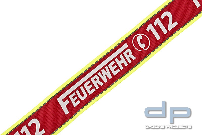 Schlüsselband Lanyard Keyholder Schlüsselanhänger rot/Neongelb mit nachleuchtendem Aufdruck Feuerweh