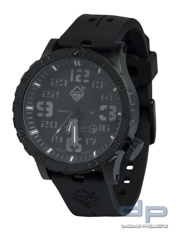 Hazard 4 Uhr Heavy Water Diver PVD-Titan Graues Zifferblatt Gelb/Grüne Leuchtpunkte