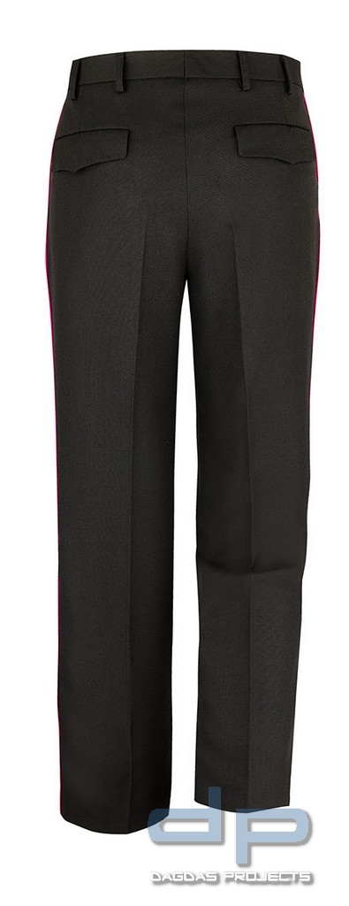 Feuerwehr Diensthose schwarz mit Biese karmesinrot 55%/45% Polyester/Schurwolle Kammgarn-Serge