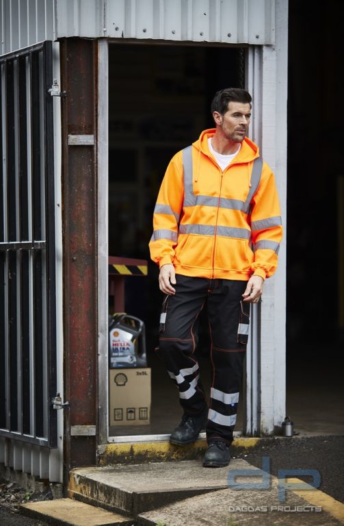 Hi Vis Zip Hoodie in verschiedenen Farben mit Wunschbeschriftung in reflex silber