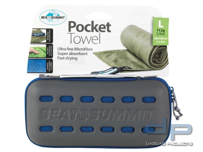 Sea to Summit POCKET TOWEL L, Mikrofaserhandtuch, cobalt-blau, Aufbewahrungstasche