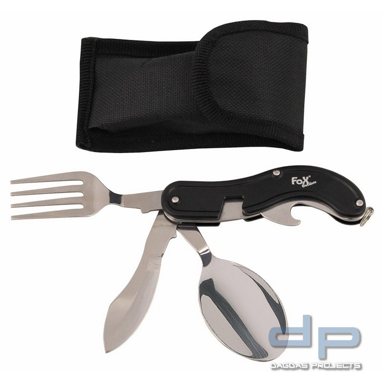 Taschenmesserbesteck, 4 in 1, schwarz, teilbar