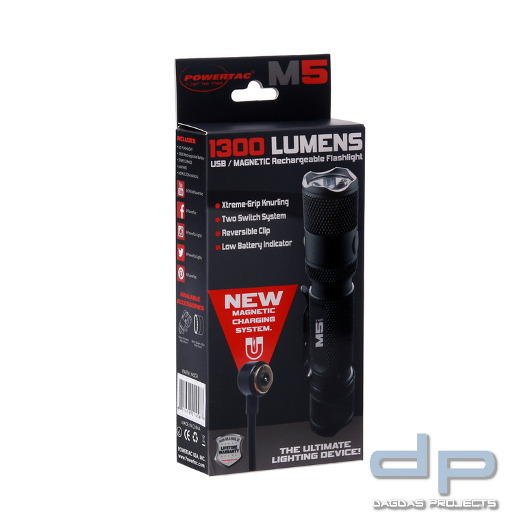 PowerTac Flashlight M5 USB/Magnetic rechargeable