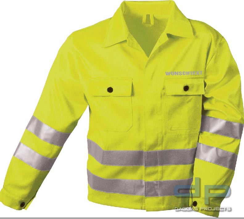 SAFESTYLE® WARNSCHUTZ MG-JACKE GELB mit Aufdruck nach Wunsch in reflex silber