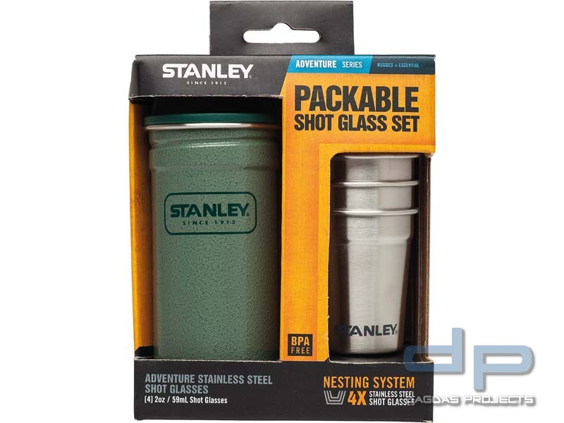 Stanley Shot Glass Becher-Set, 4x59ml, 18/8 Edelstahl, Hammerschlag grün, Transportbehälter