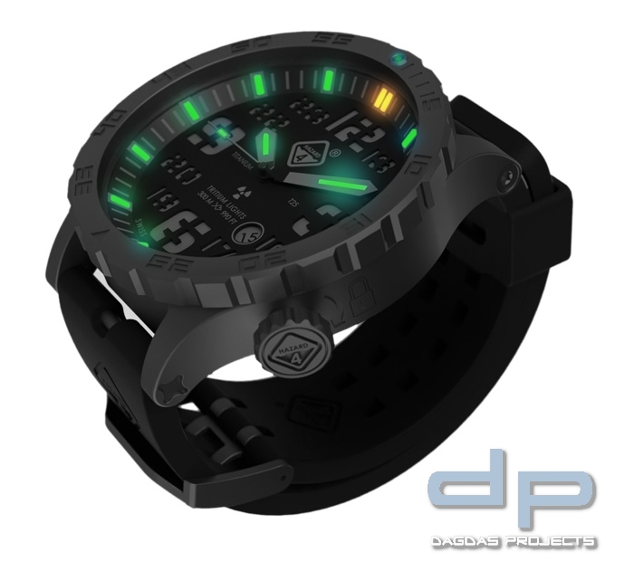 Hazard 4 Uhr Heavy Water Diver PVD-Titan Graues Zifferblatt Gelb/Grüne Leuchtpunkte
