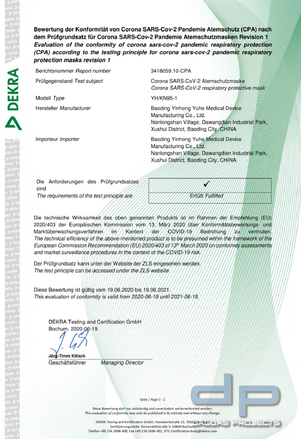 Vollzertifizierte FFP2 Maske Filtrations-Gesichtsmaske einzeln (1 Stück)