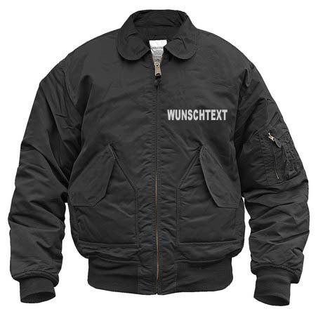 Jacke CWU schwarz mit Reflexaufdruck silber, mit Wunschtext