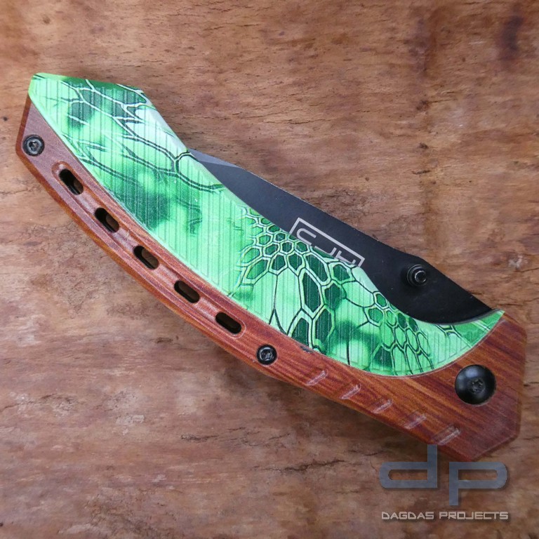 CJH Einhandmesser Holz/Camo mit schöner Lackierung in Holz und Camouflage Optik
