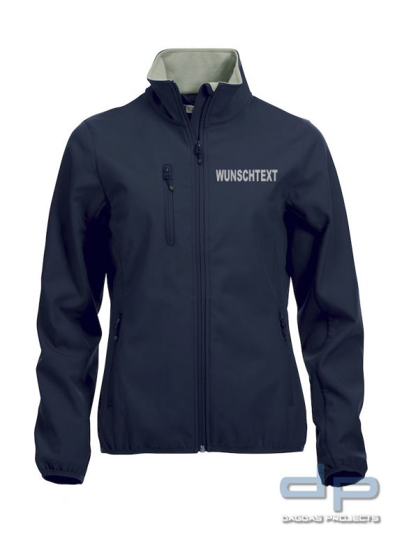 Basic Softshell Jacket Ladies mit reflektierend silbernem Wunschaufdruck Farbe: Navy Größe: XL