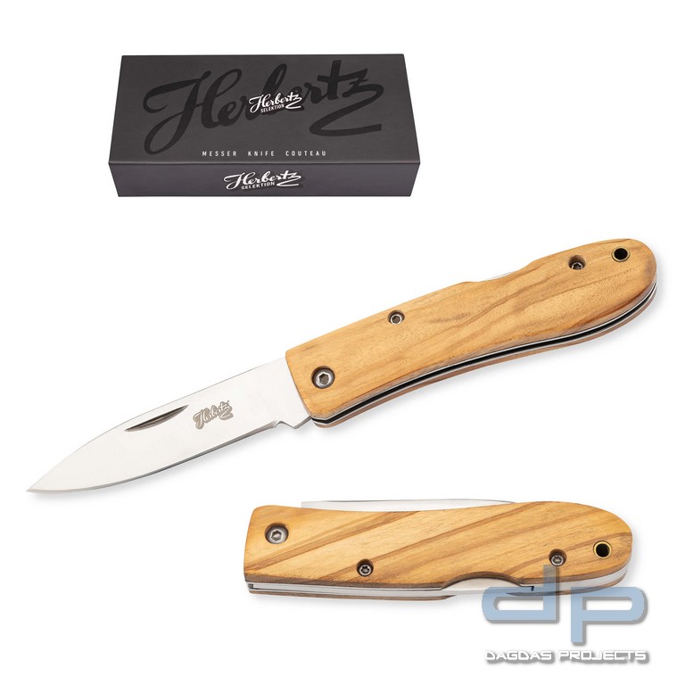 Taschenmesser Olivenholz mit einer Klinge aus satiniertem, rostfreiem AISI 440 Stahl