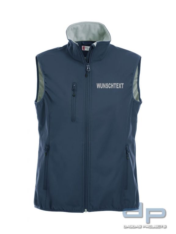 Basic Softshell Weste Ladies mit reflektierend silbernem Wunschaufdruck in verschiedenen Farben