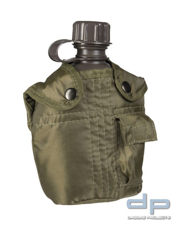US Feldflasche Kunststoff Import 1 Ltr. mit Hülle oliv 6 Stück