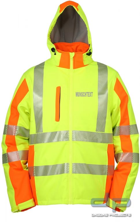 Winter-Softshell-Warnschutzjacke - neongelb/warnorange mit Wunschaufdruck