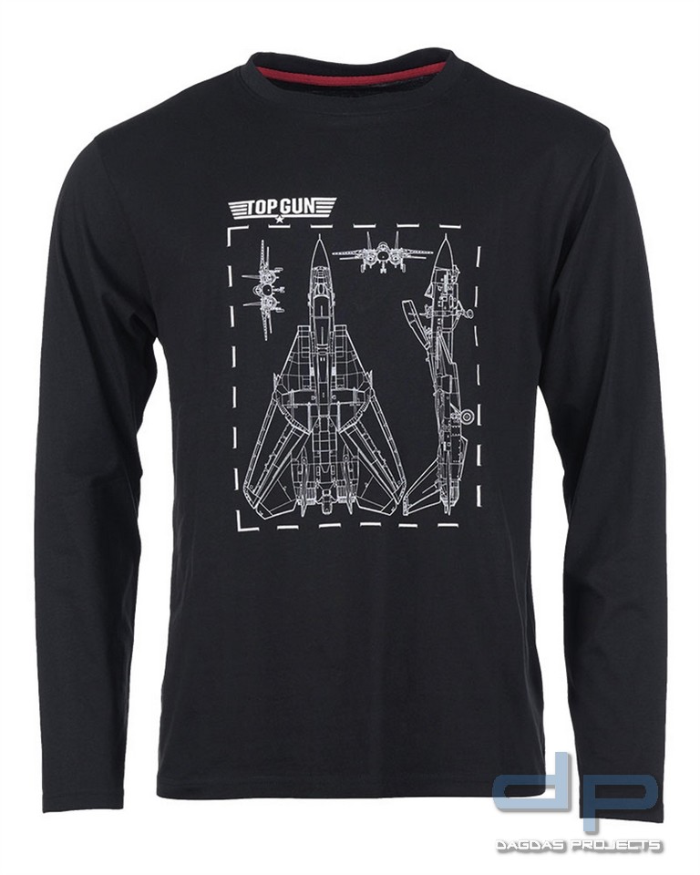 LANGARMSHIRT M.DRUCK ′TOP GUN′ SCHWARZ VPE 2