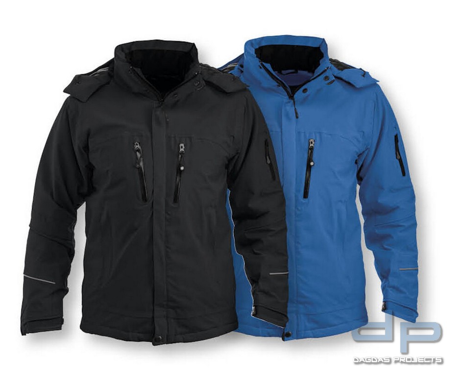 Herren Behörden Softshelljacke "Sanders" in Royalblau und Schwarz mit Aufdruck nach Wunsch