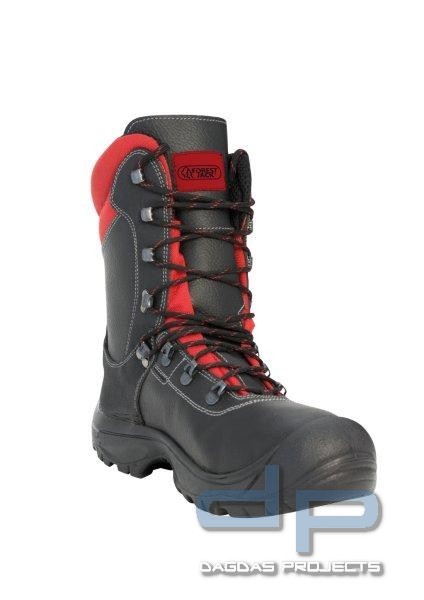 Schnittschutz-Lederstiefel schwarz/rot