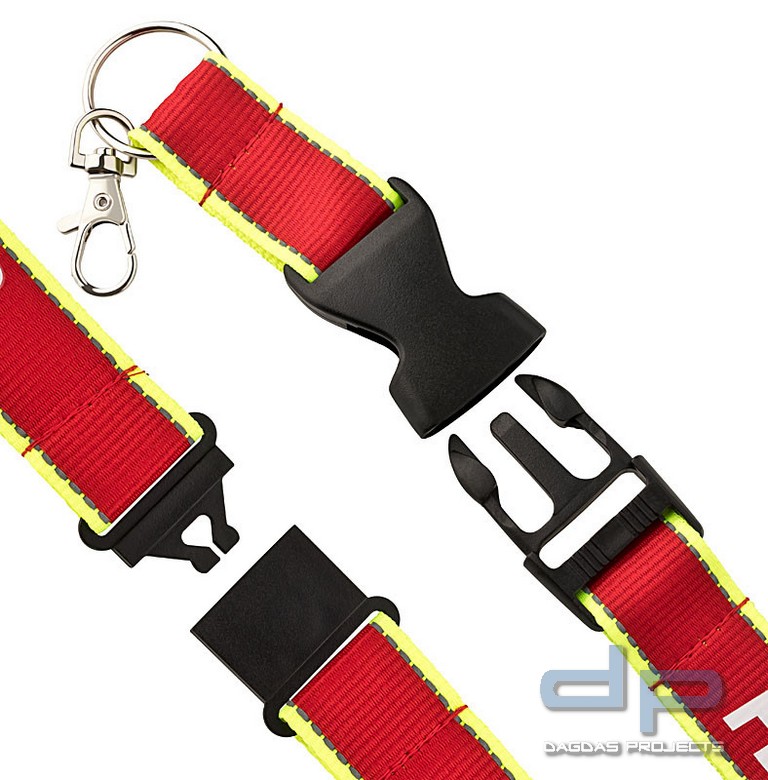 Schlüsselband Lanyard Keyholder Schlüsselanhänger rot/Neongelb mit nachleuchtendem Aufdruck Feuerweh