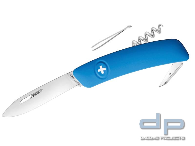 SWIZA Schweizer Messer D01, Stahl 440, Klingensperre, blau Anti-Rutsch-Griffschalen, 6 Funktionen