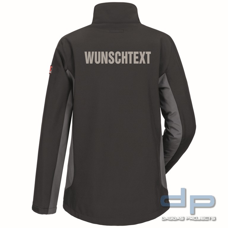 DAMEN-SOFTSHELL-JACKE in Schwarz mit Aufdruck nach Wunsch auf Brust und Rücken