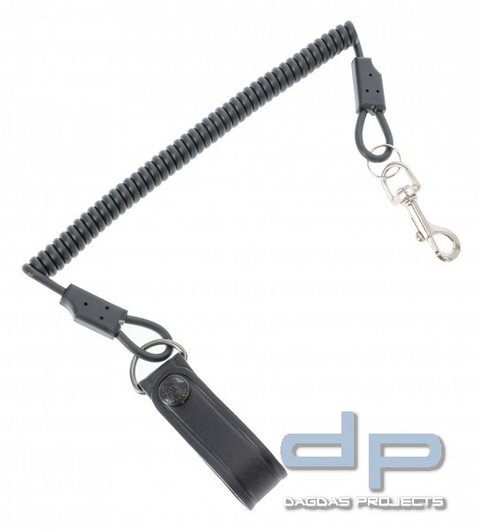 Radar Spiral Lanyard Schwarz (mit Lederschlaufe + Karabiner)